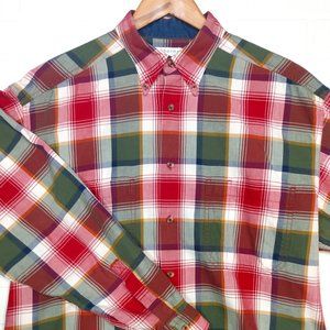 Claiborne men's red green plaid long sleeve button shirt large